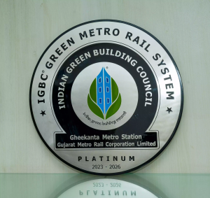 The GMRC was awarded on 7th October 2023 with Premier Platinum Rating from Indian Green Building Council (IGBC) for the detailed design Construction and Operation of 4 Underground Metro Stations – Kankaria East, Kalupur, Gheekanta and Shahpur in Ahmedabad Project – Phase I